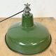 Industrial French Green Enamel Factory Lamp, 1960s