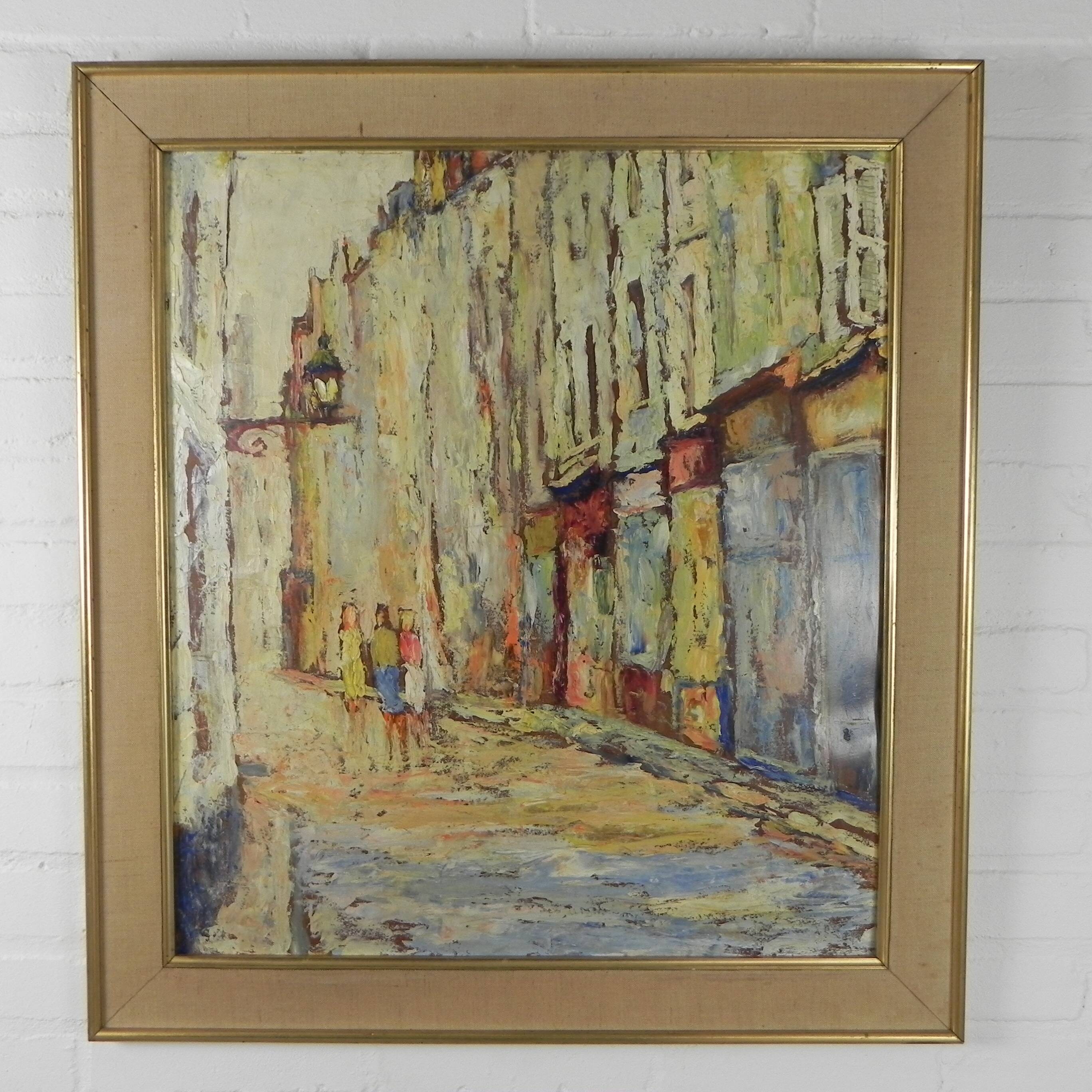 Painting of a street in (probably) Paris, 1950s