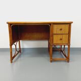 Vintage desk in rattan, woven rattan and wood, Maugrion style Roche-Bobois