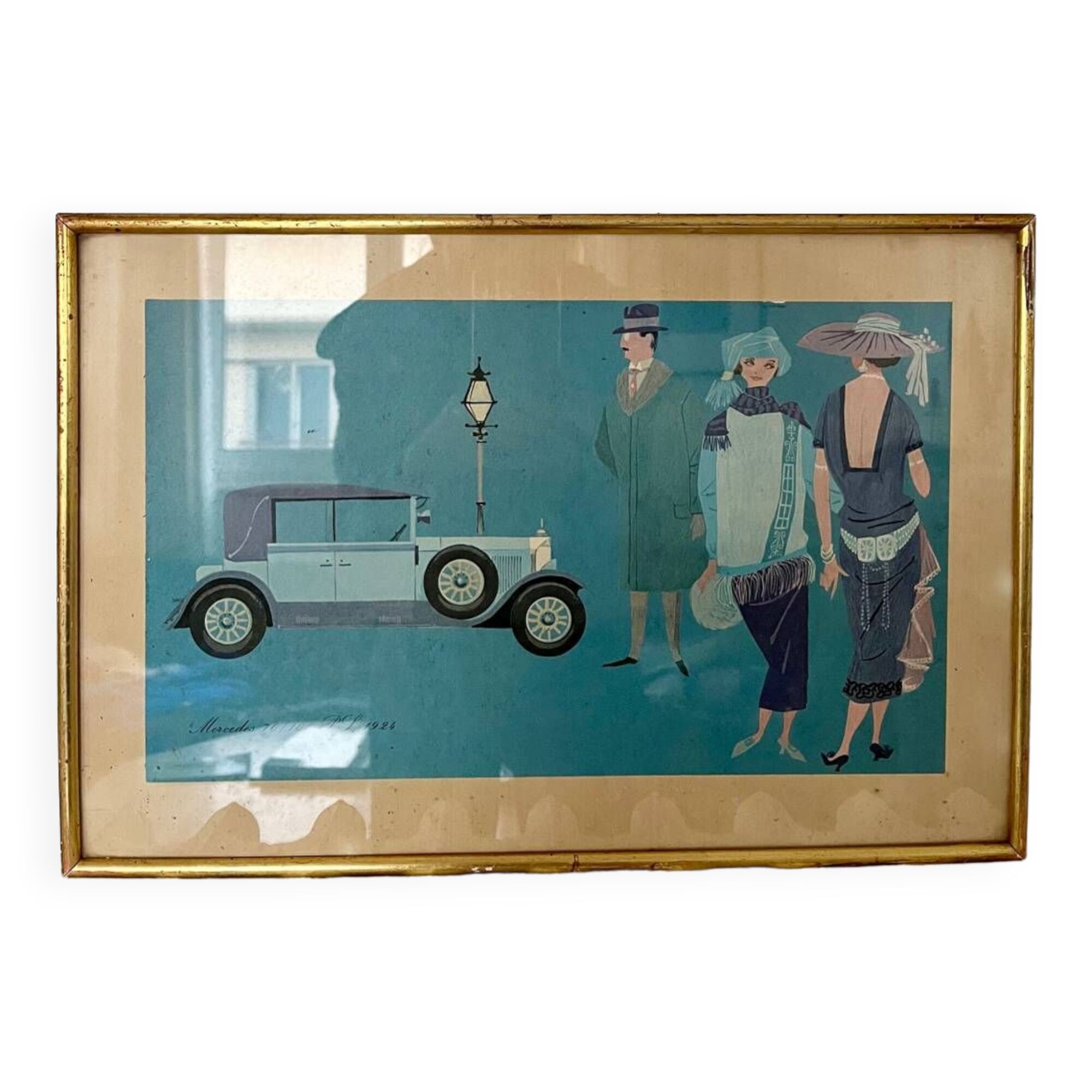 Vintage framed automotive poster