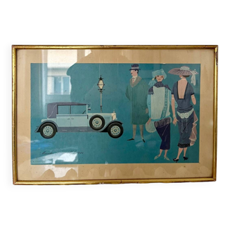 Vintage framed automotive poster