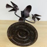 Bougeoir brutaliste fer forgé aux oiseaux