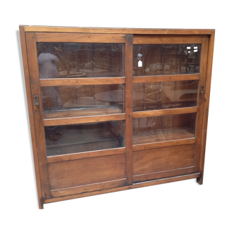 Vitrine en teck portes coulissantes