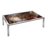 Vintage 1970s coffee table – chrome metal & enamelled tiles