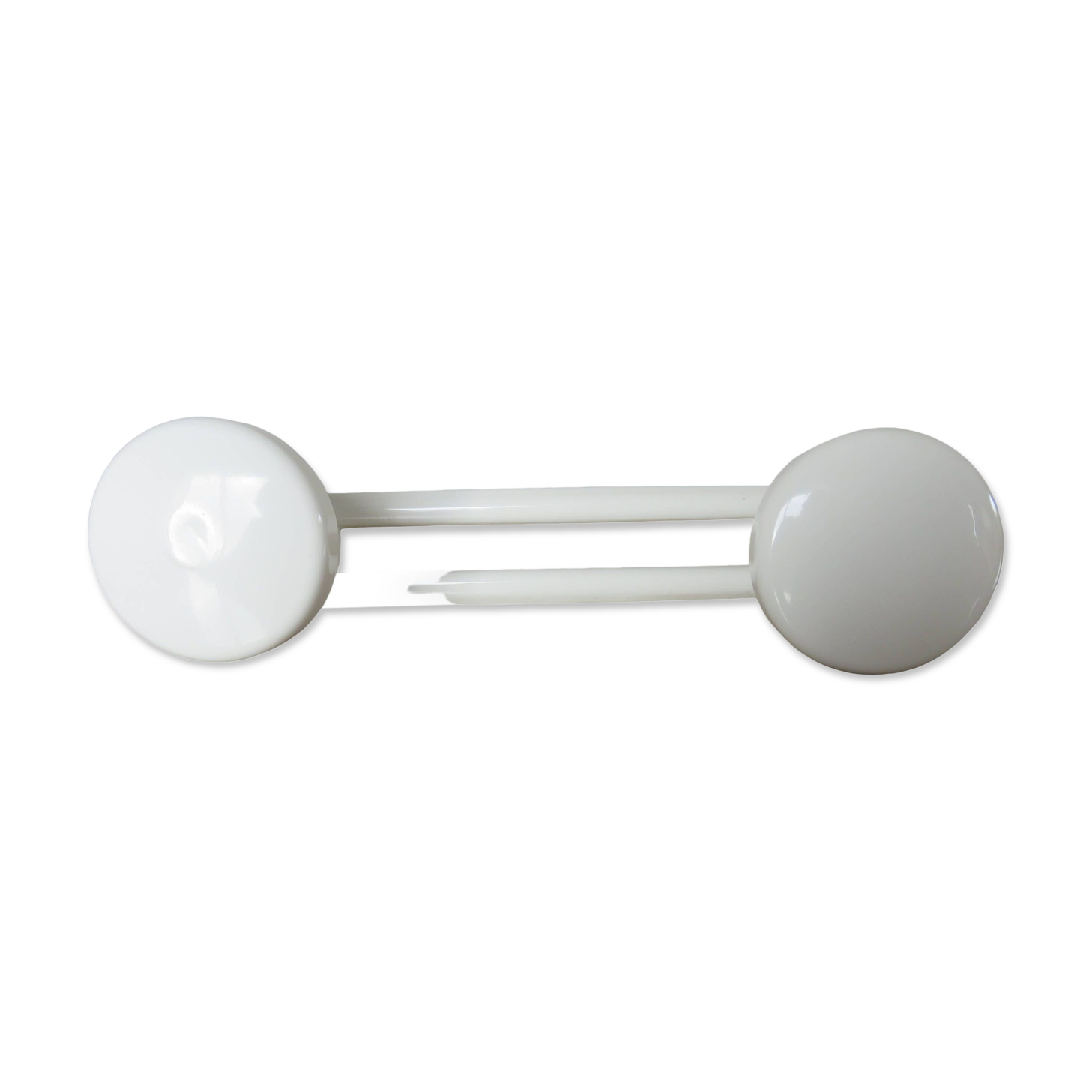 Wall coat rack in white lacquered metal with 2 hooks, 1970.