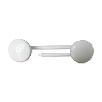 Wall coat rack in white lacquered metal with 2 hooks, 1970.