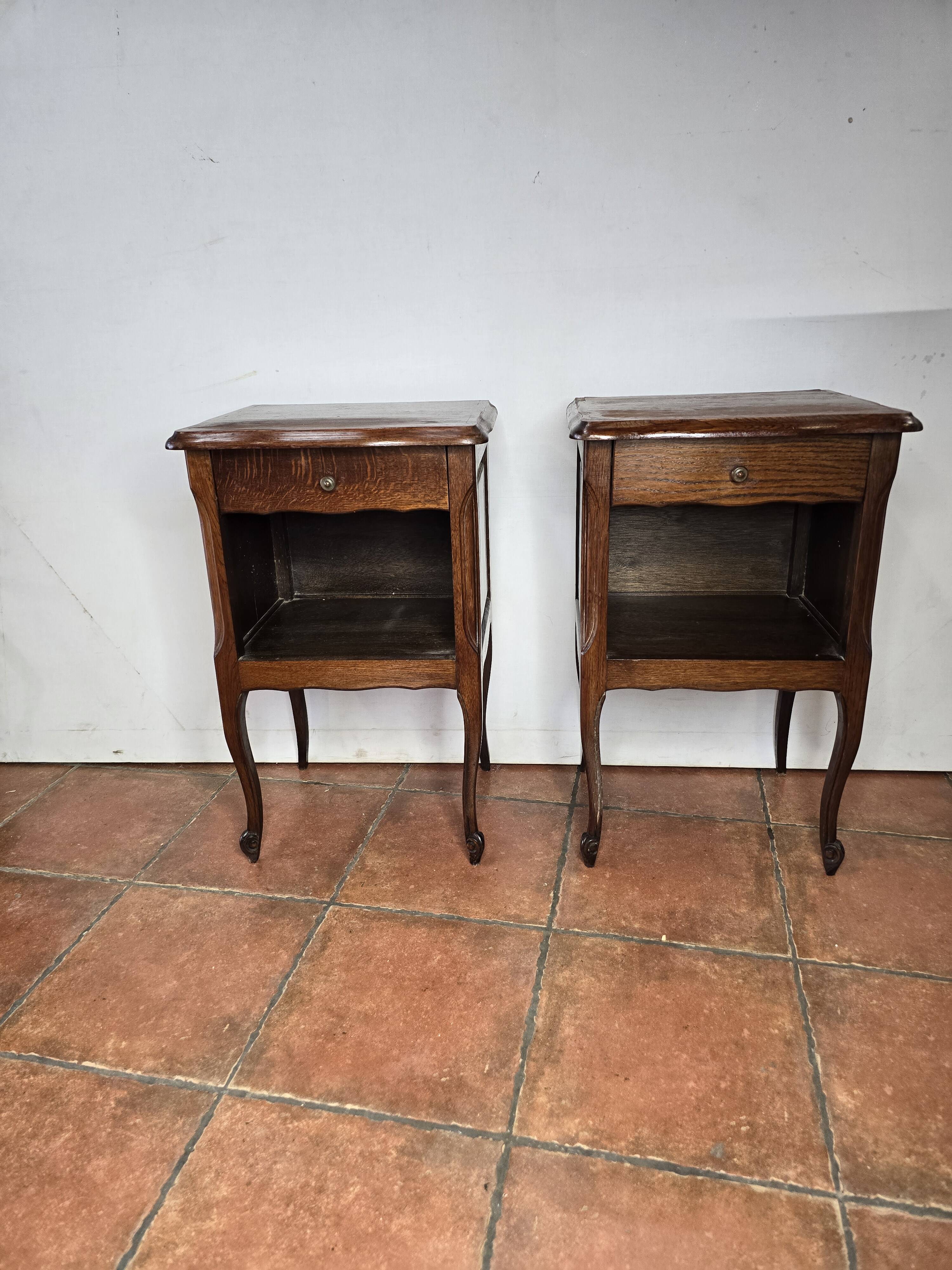 Pair of Louis XV style oak bedside tables