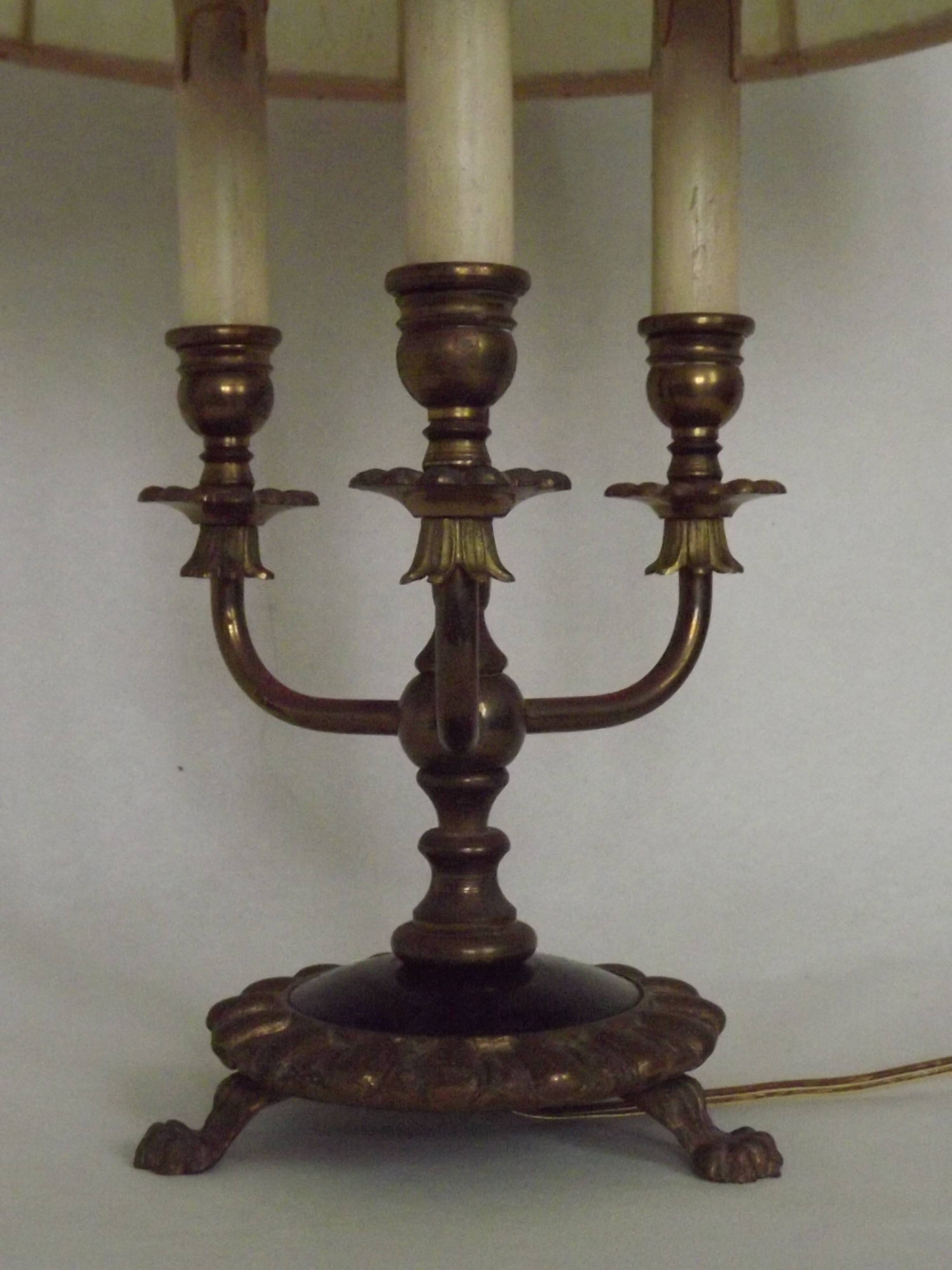 French Empire Style 3 Light Boulotte Table Lamp with Lion Feet and Shade