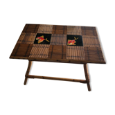 Table basse rotin et céramique 1960