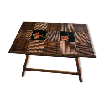 Table basse rotin et céramique 1960