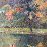 Table HST "Red house by the river" signed C. Normand early XX°