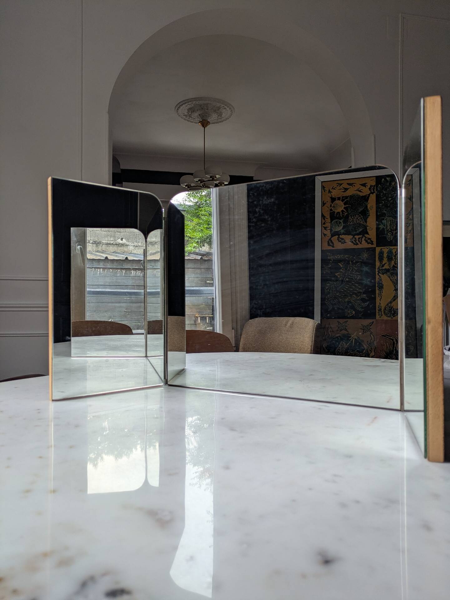 Mid-century tabletop triptych dressing mirror
