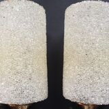 Pair of vintage wall lamps in pearl perspex and brass