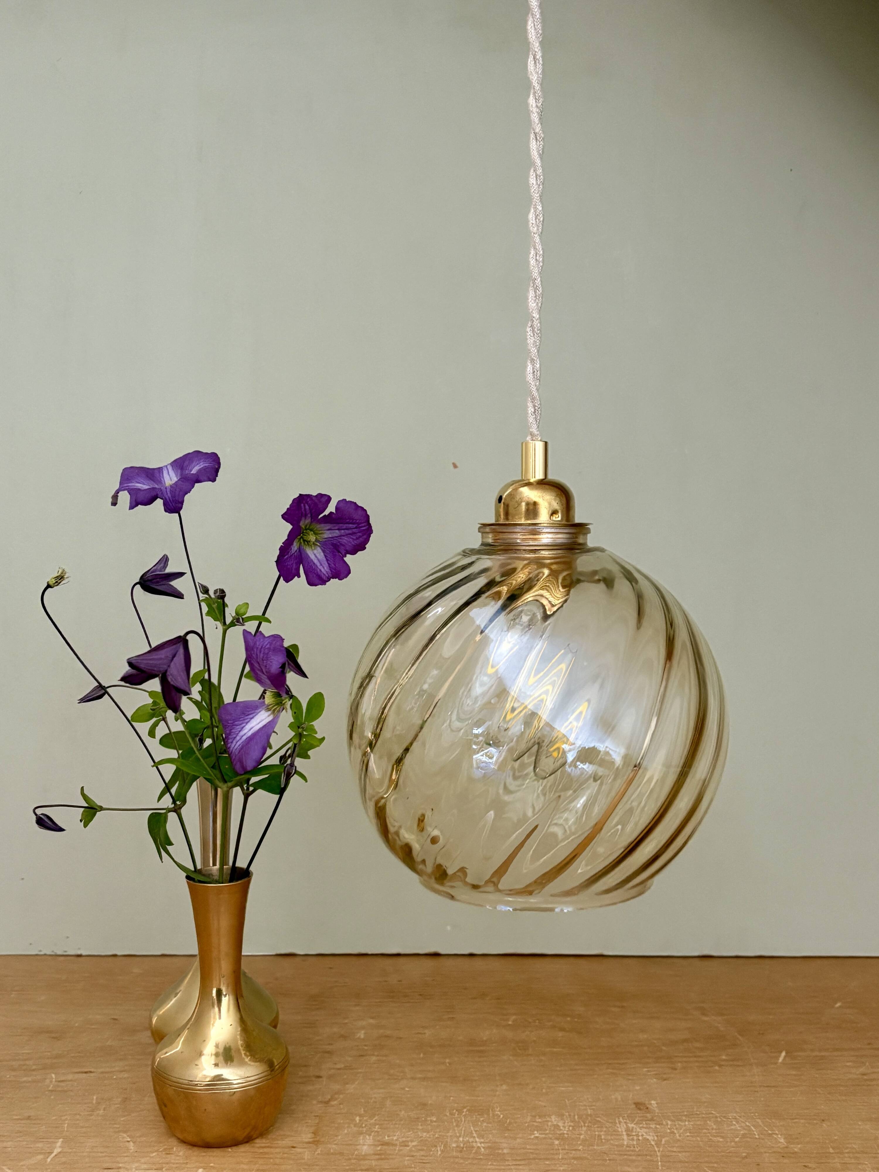 Vintage amber glass globe pendant light