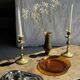 Pair of gilded candlesticks with engraved flower garland motifs H22