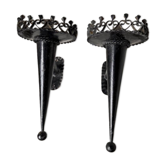 Black metal brutalist wall lights