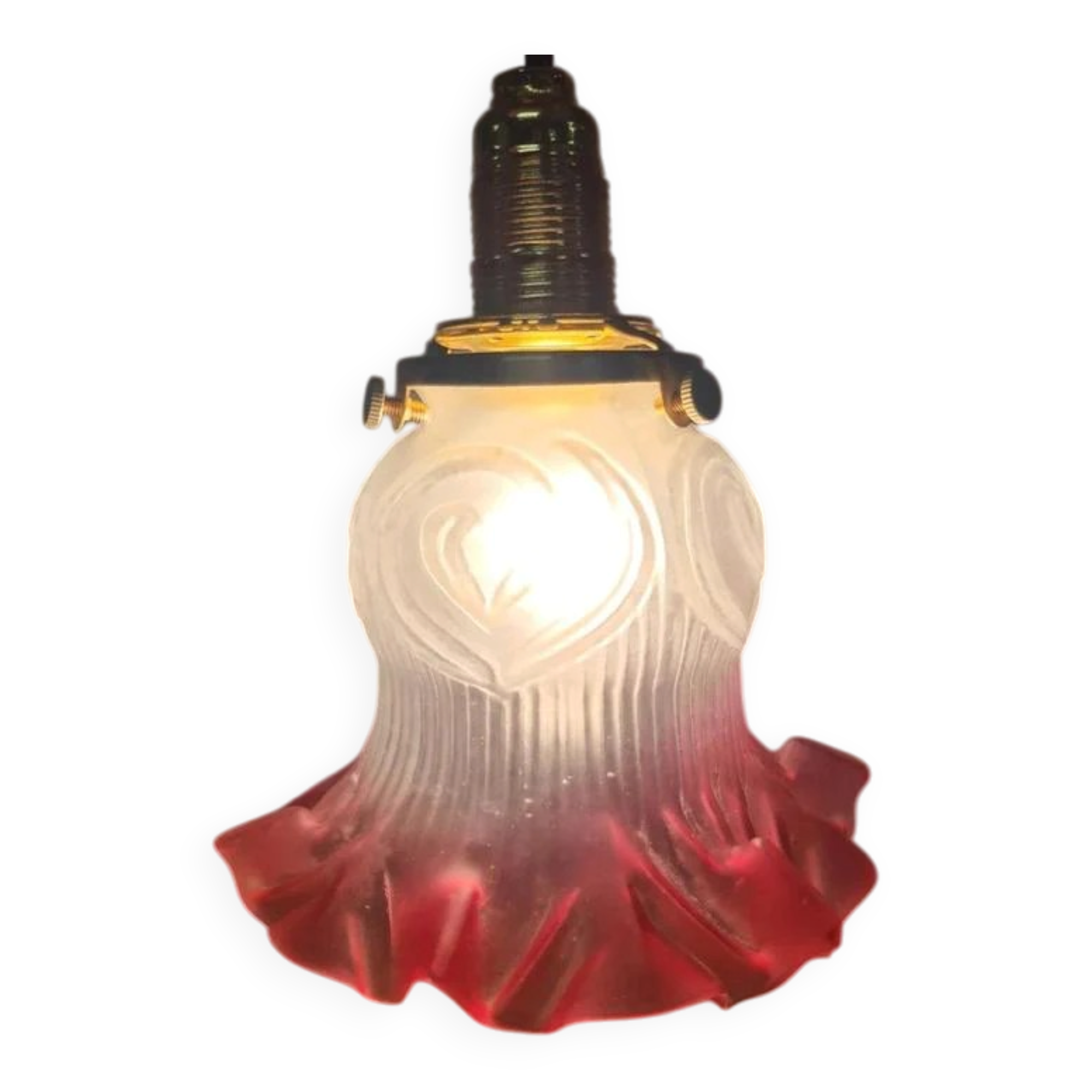 Abat-jour ancien en verre dépoli rose