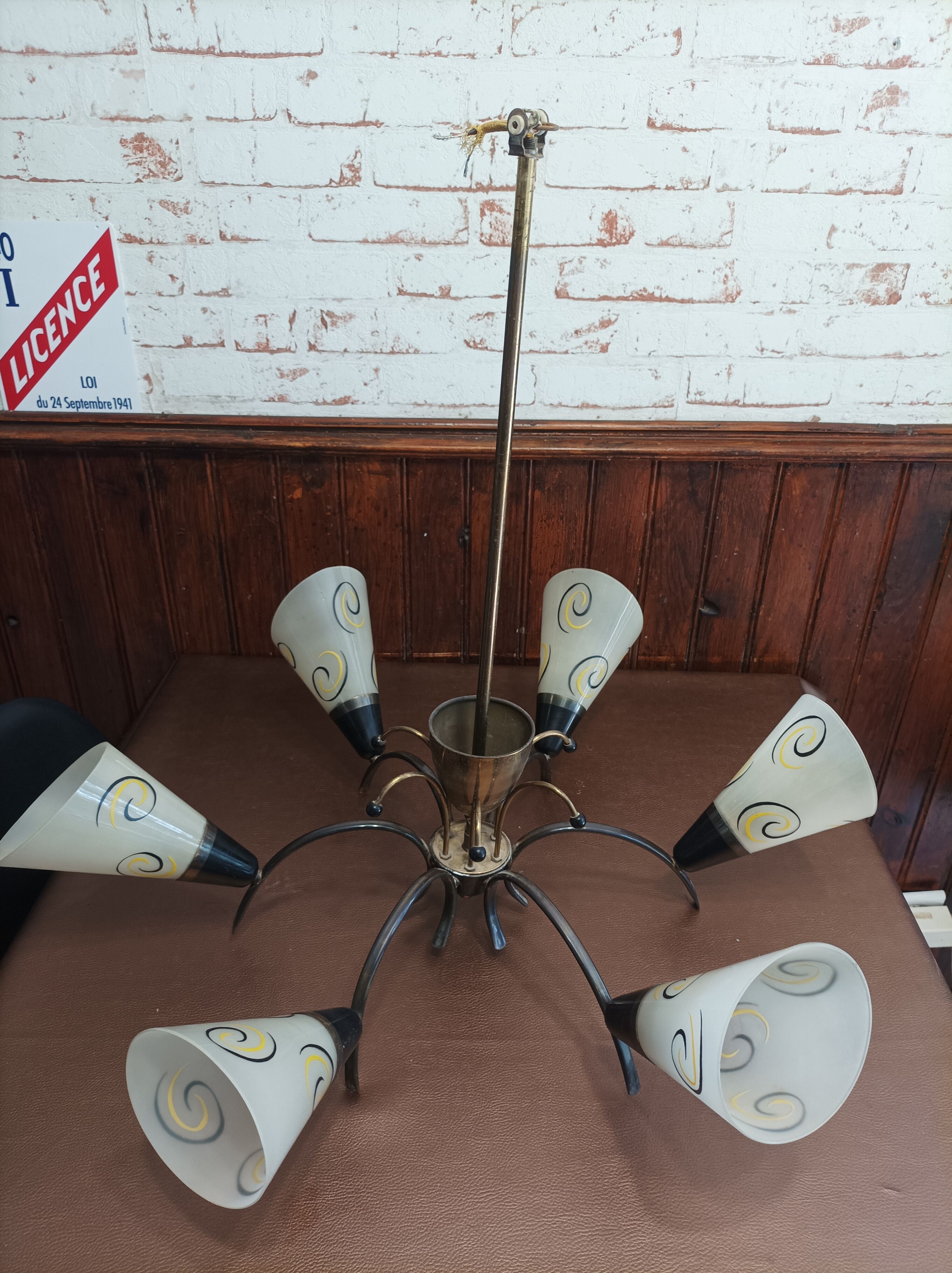 Hanging lamp 6 branches tulips vintage glass 50/60