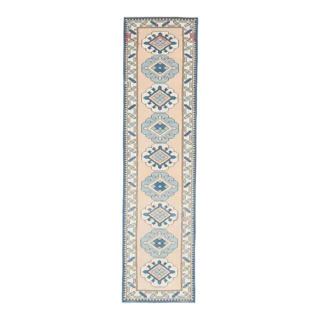 1970s Vintage Turkish Hand-Knotted Wool Cotton Orange Runner Rug 72x288