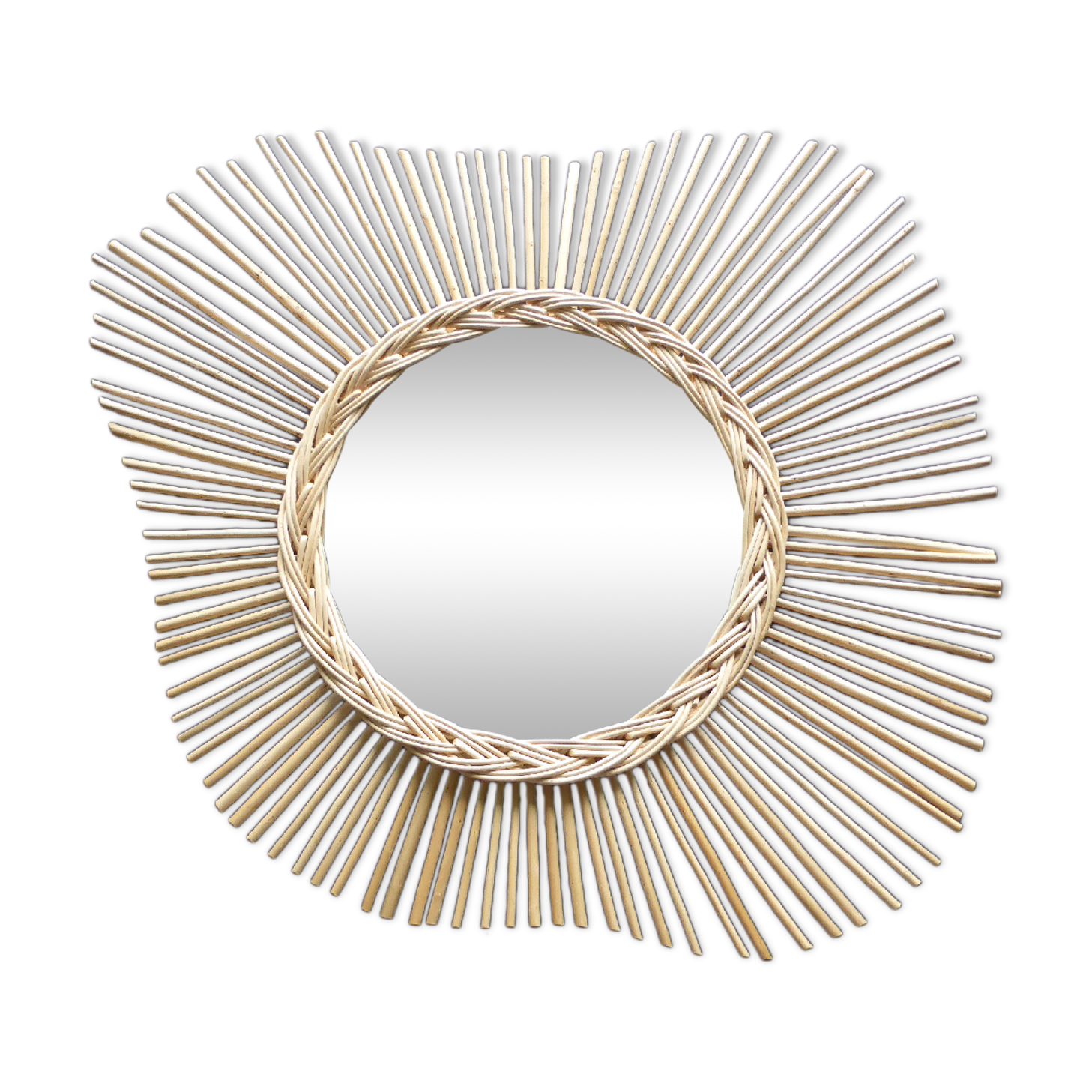 Vintage sun mirror in rattan 60/70s, 59cm