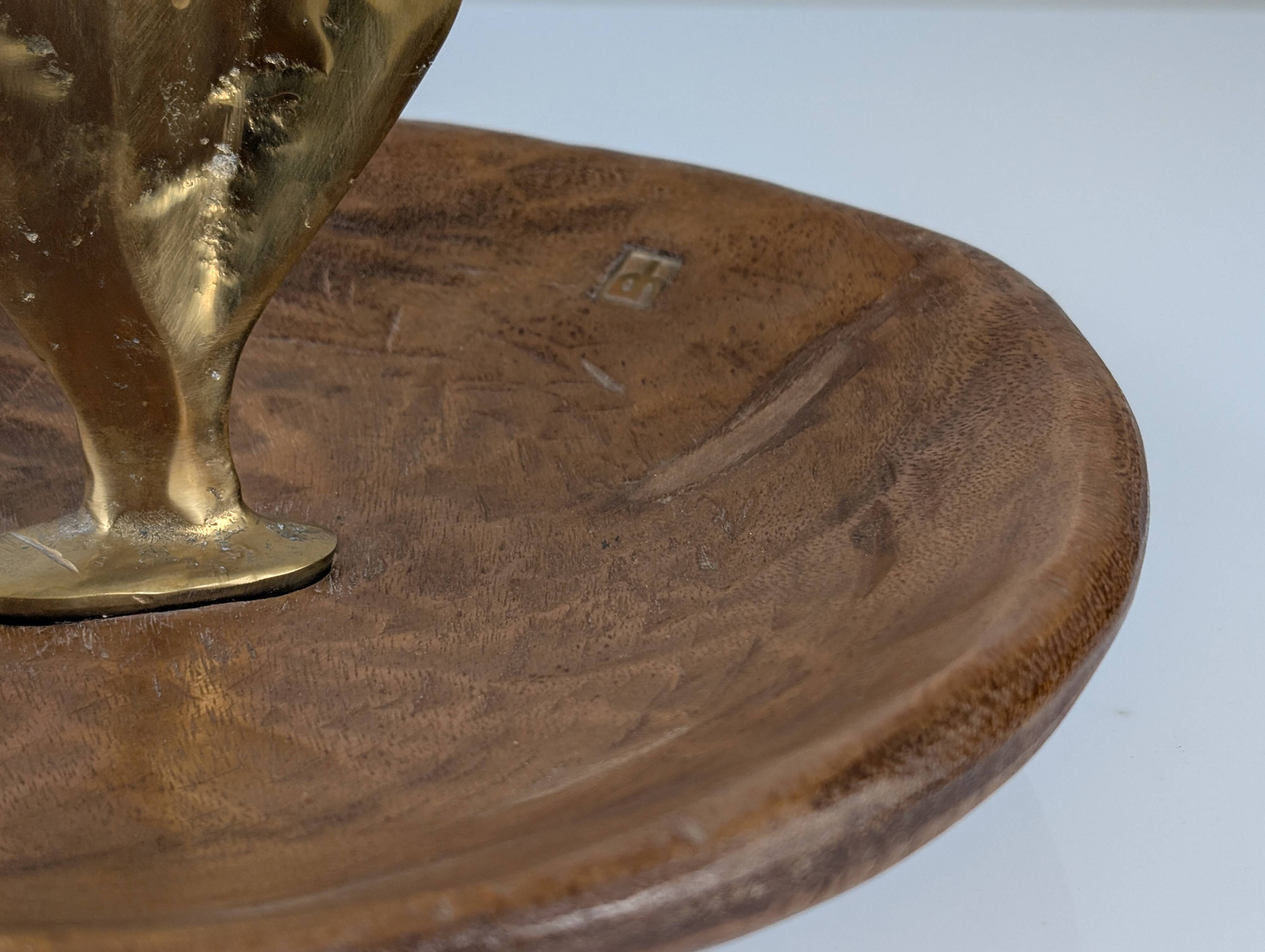 David Marshall Bronze and Wood Fruit Bowl Sculpture Organic Brutalist 1980s