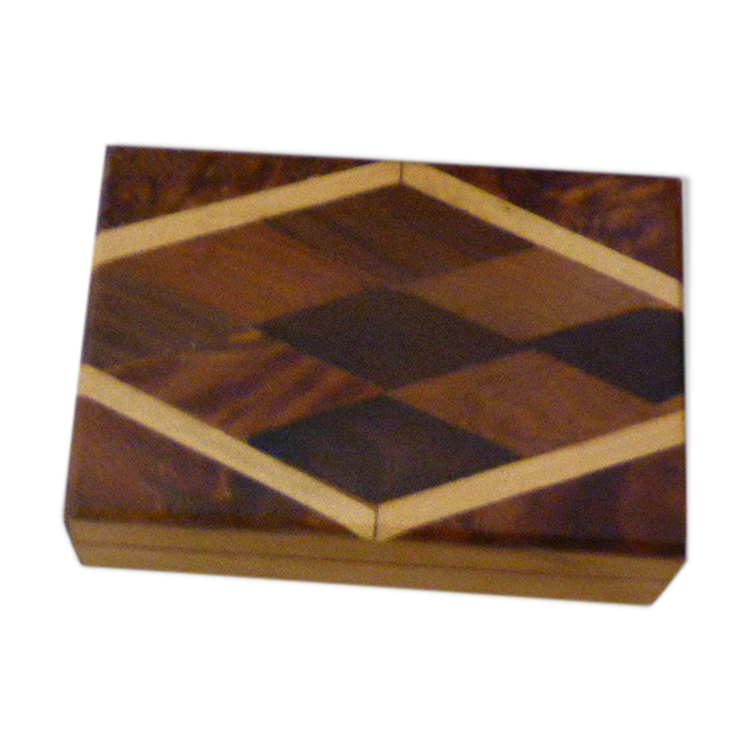 Nice vintage marquetry wooden box, geometry effect