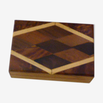 Boite en bois marqueterie vintage effet geometrique