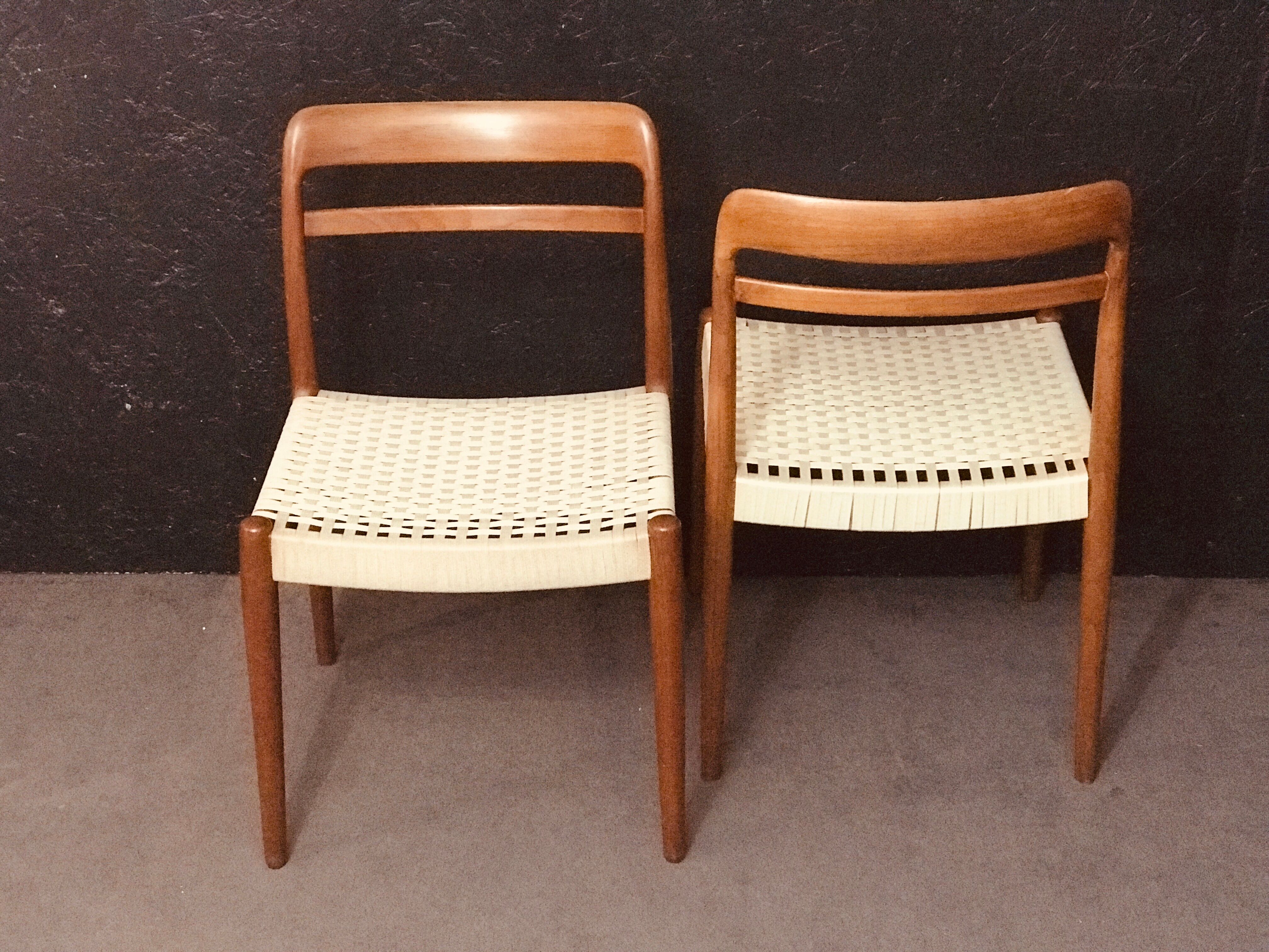 6 scandinavian teak dining chairs with papercord in natural colour from norway
