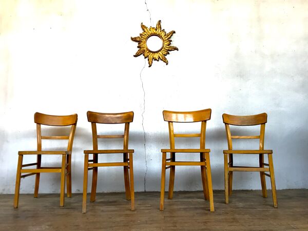 Série 4 chaises en bois troquet bistrot brasserie vintage 1950