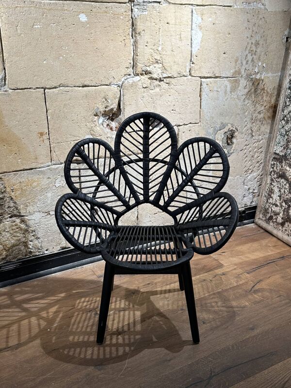 Fauteuil chandra fleur en osier et bambou  noir