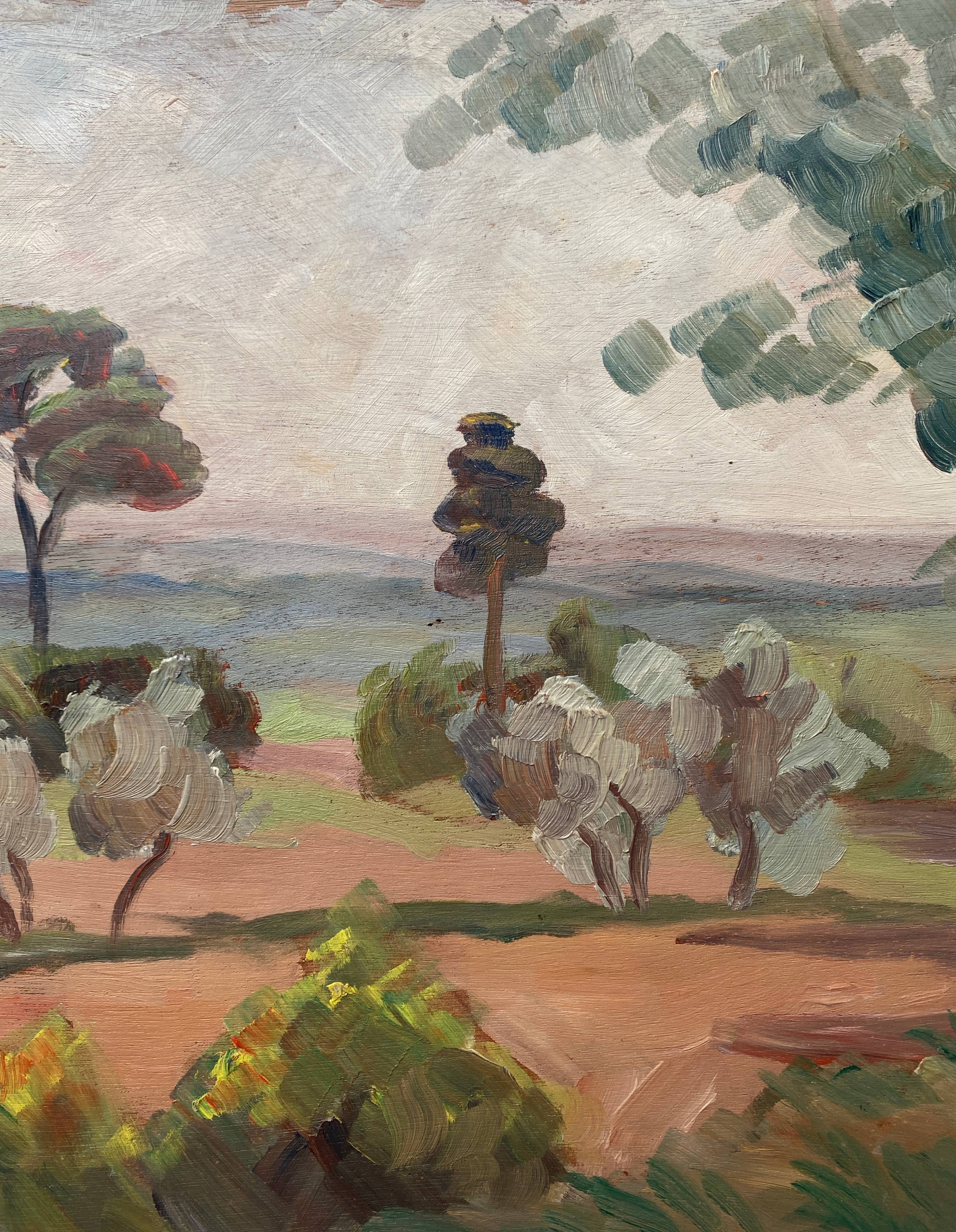 Painting bifacial view orientalist and mediterranean landscape signed mid-XX°