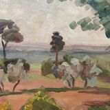 Painting bifacial view orientalist and mediterranean landscape signed mid-XX°