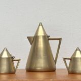 Metal Art Deco teapot, sugar bowl, milk jug, 1960s, set of 3