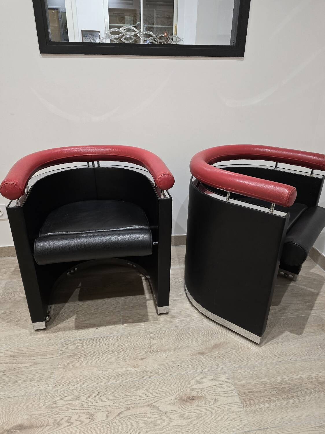 Paire de fauteille design cuir métal chromé 80’s