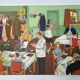 Vintage school poster of the restaurant and traffic