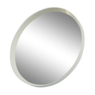 Miroir circulaire en bois laqué "crème" France circa 1960 68cm