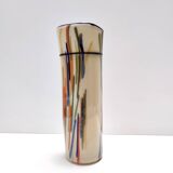 Beige Cylindric Encased and Hand-blown Opaline Glass Vase, Italy