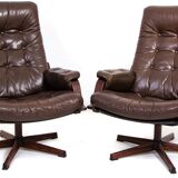 Pair of 2 Swedish swivel leather chairs