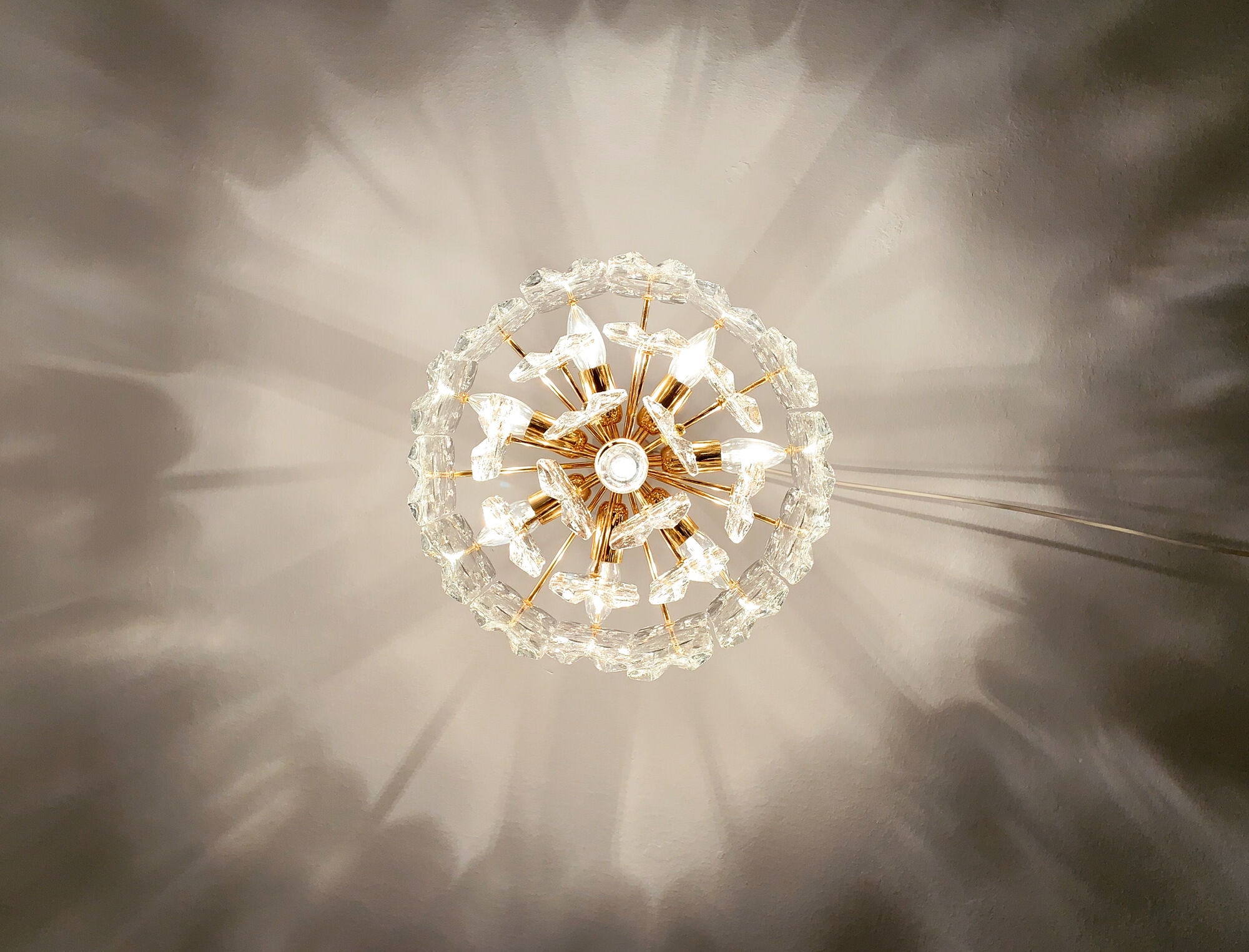 Gilded ice glass chandelier by J.T. Kalmar for Franken KG