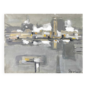 Tableau HST Marine "Port industriel" signé vers 1950