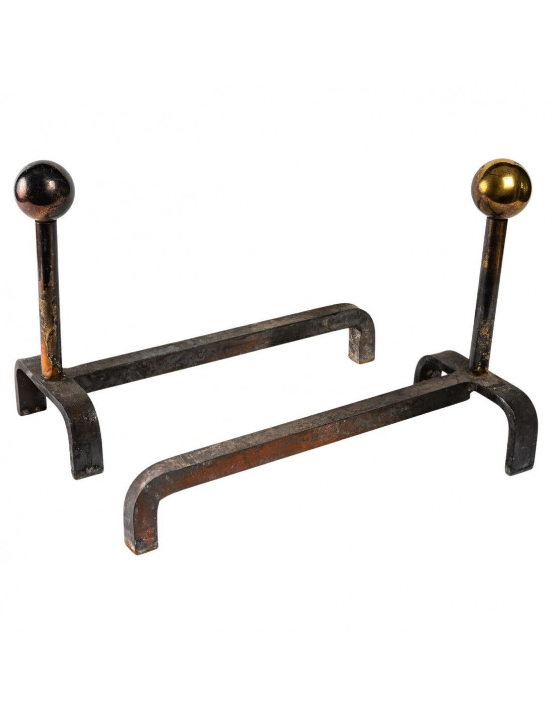 Pair of cast iron and brass chenets, 1960