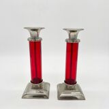 Pair of post-Bauhaus red candlesticks, 1930–50
