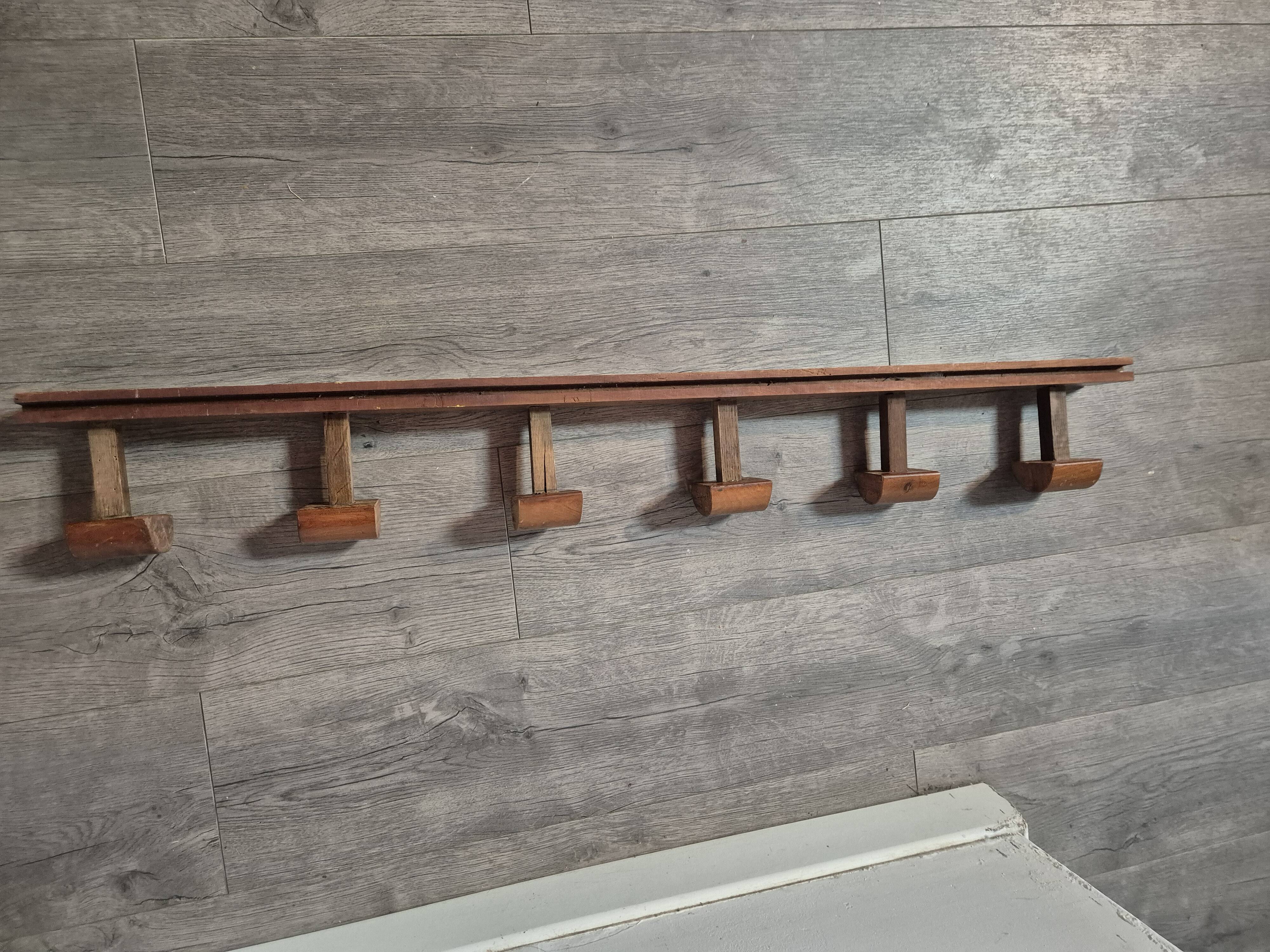 Portemanteau mural en bois 6 patères, années 60