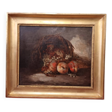 Hst painting still life basket of overturned fruit 19th - 20th century