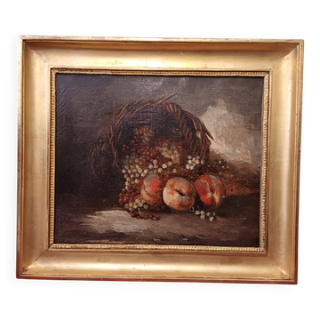 Tableau hst nature morte panier fruits renversé xix - xx eme