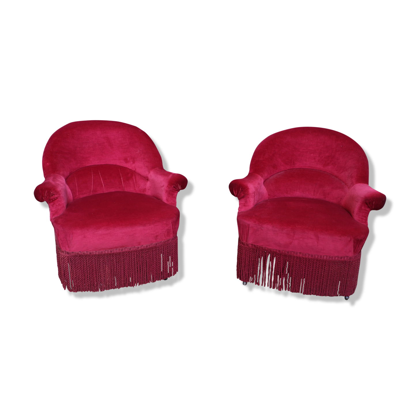 2 red velvet toad armchairs