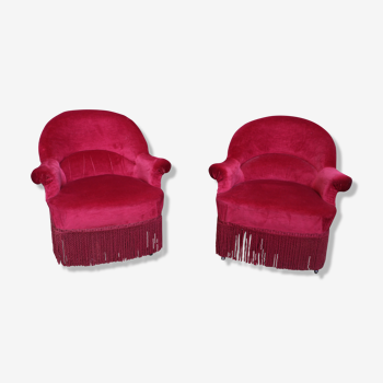 2 fauteuils crapauds velours rouge