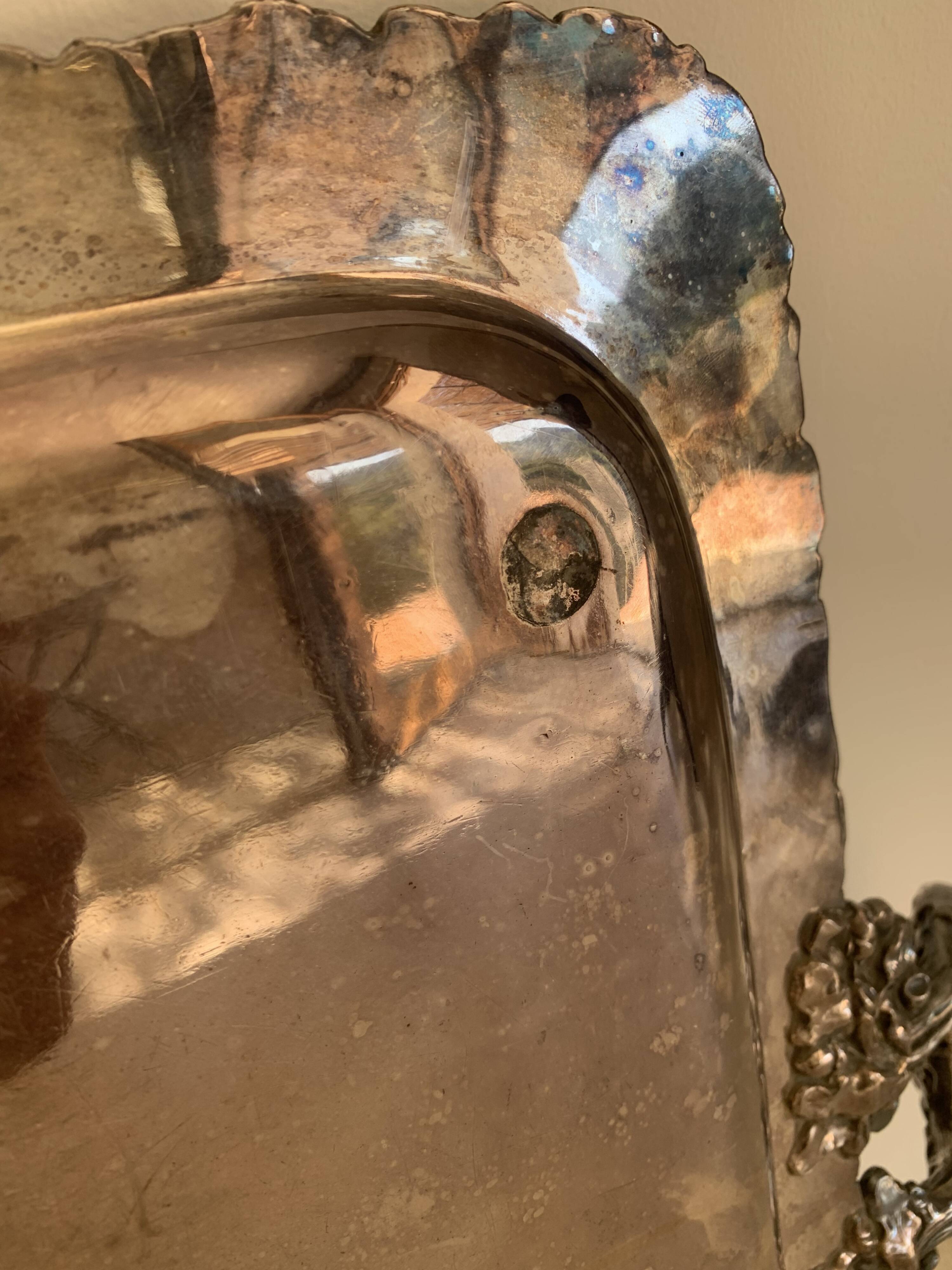 Large silver-plated copper serving tray, 19th century - 80 x 48 cm