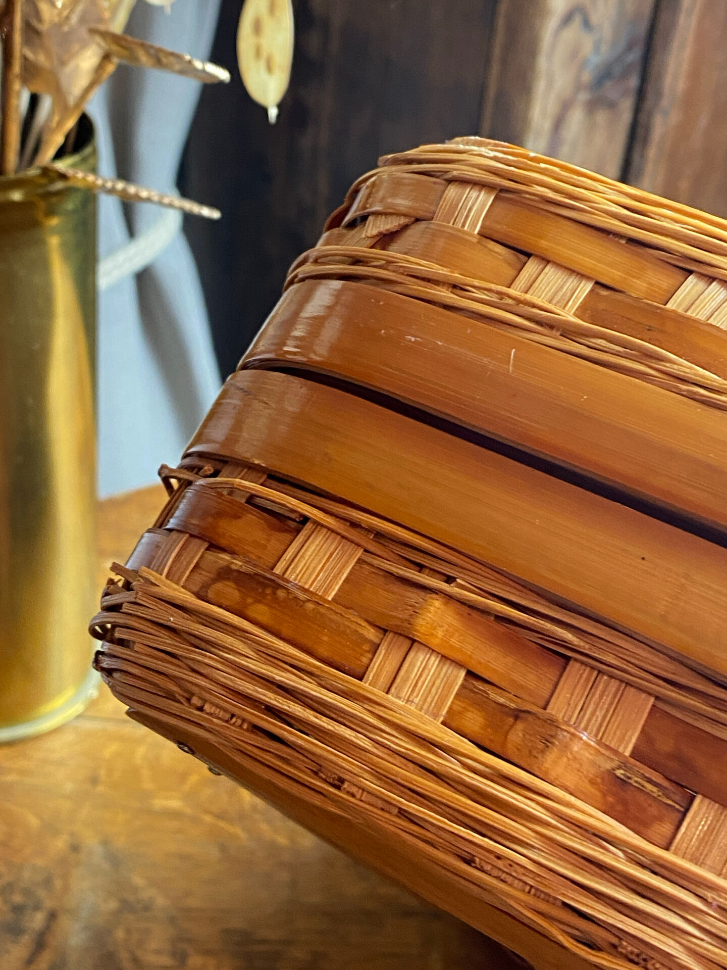 Wicker and wood suitcase