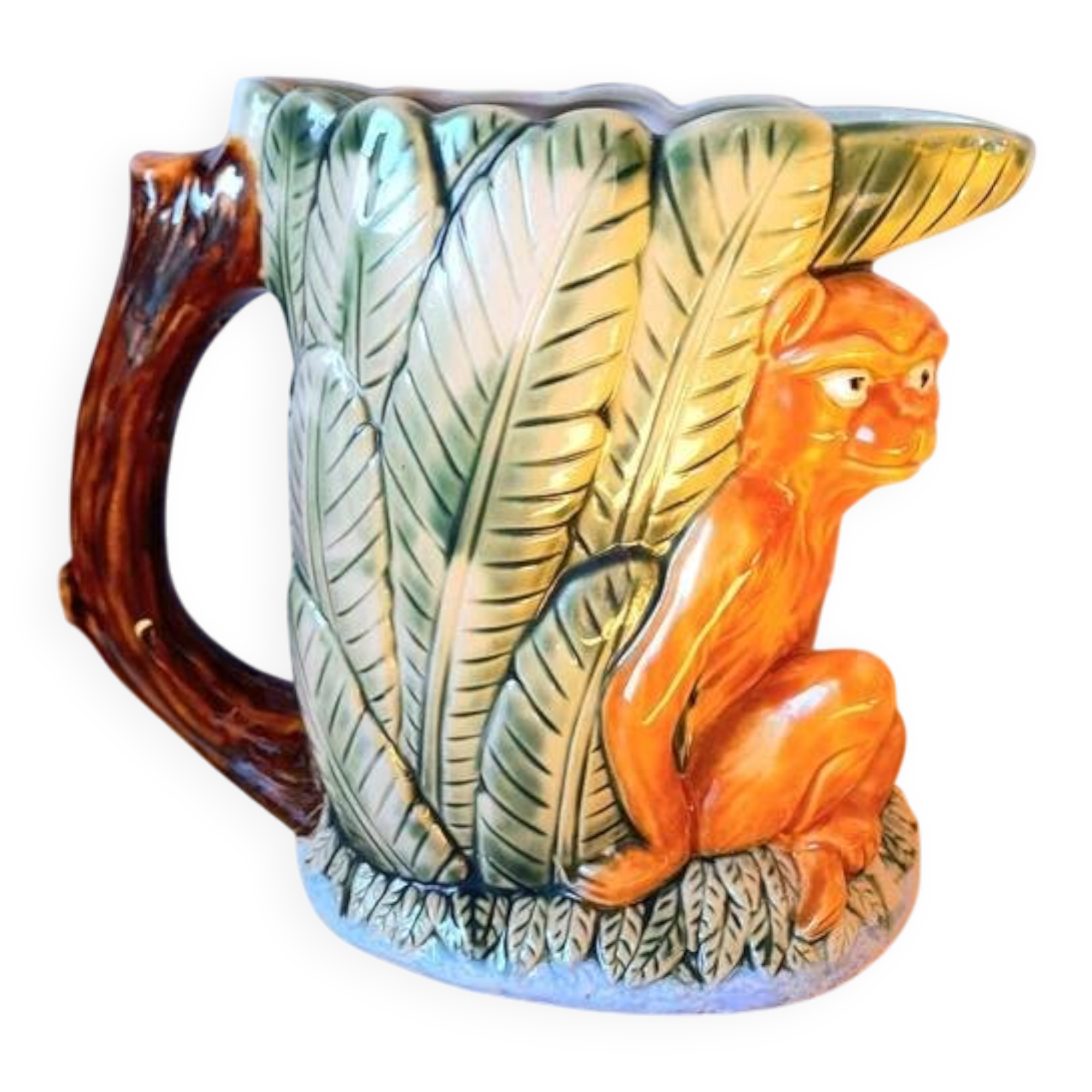 Zoomorphic pitcher in slipware, monkey.